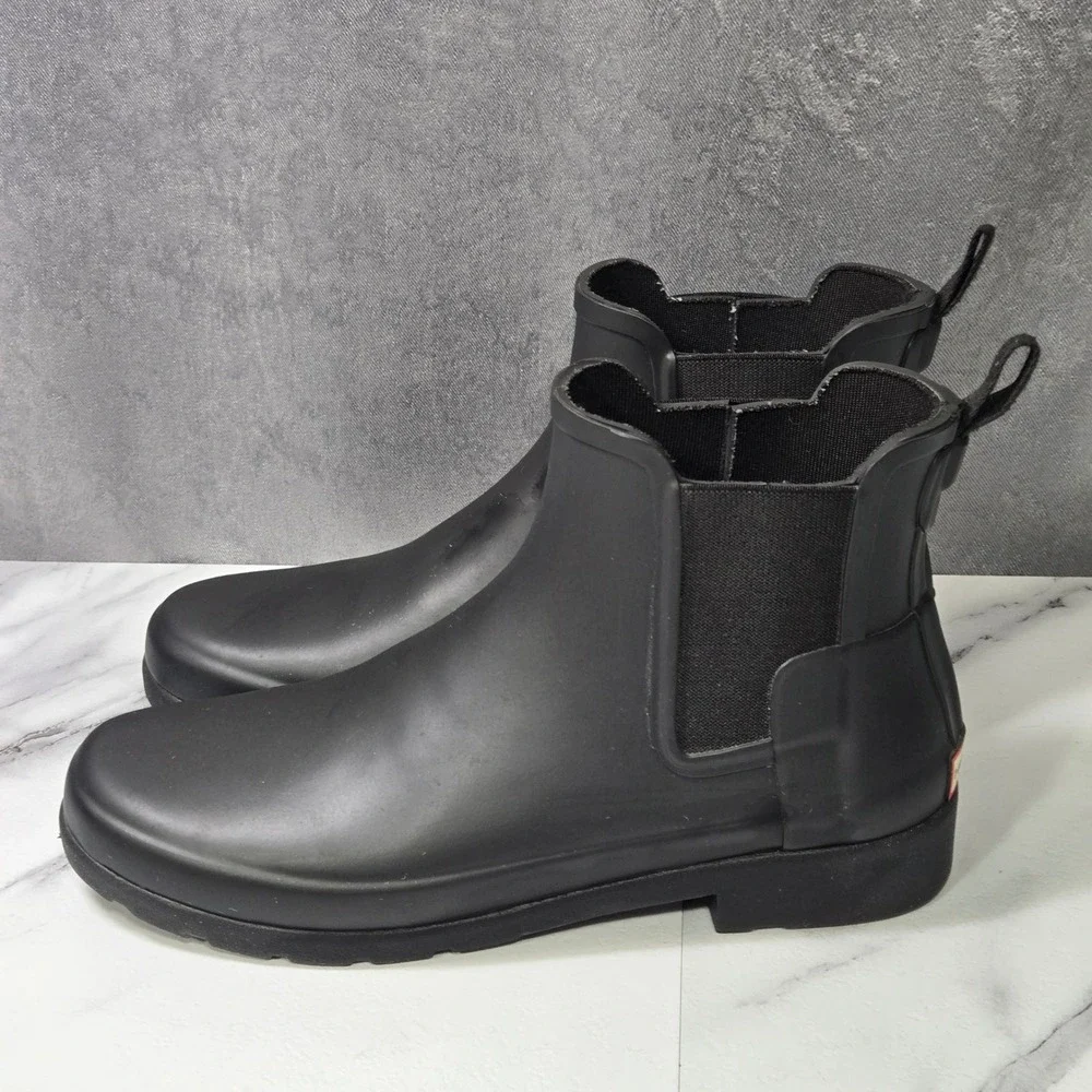 Hunter Womens Size 8 Black Original Refined Slim Fit Chelsea Ankle Rain Boots